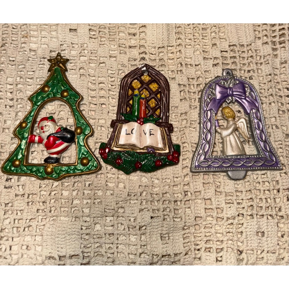 Vintage 1999 Christmas Ornaments Set of 3 Santa Angel Love Religious Decor